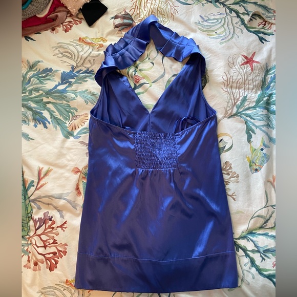 BCBG Silk Purple Ruffle Halter Top Size Small - Picture 2 of 3